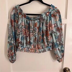 Unique Vintage Multicolor Floral Off-Shoulder Blouse